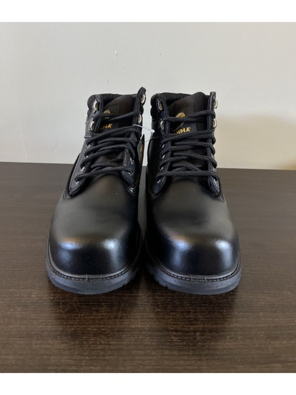 NIB Brahma Gus Mens 7W Black Steel Toe Work Boots Slip Oil Resistant Wide Fit